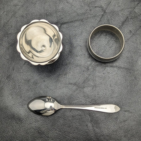 英国ヴィンテージ シルバープレート エッグスタンド&ナプキンリング&スプーンセット 箱入り